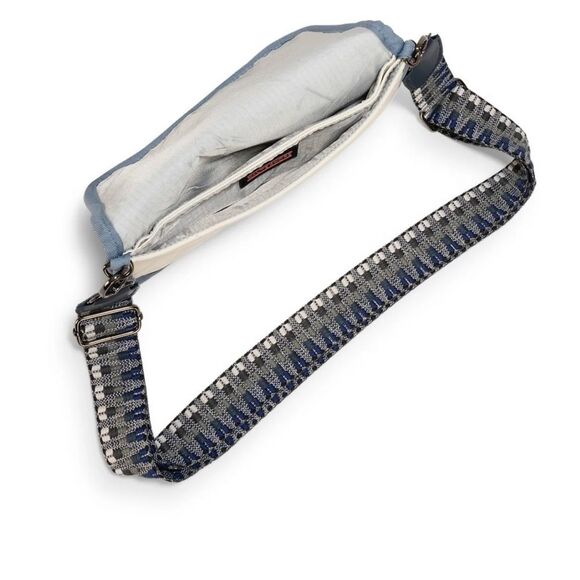 Stylish Blue Denim Crossbody Bag Small Wallet on Chain - NWT White Vegan Leather - Picture 3 of 9